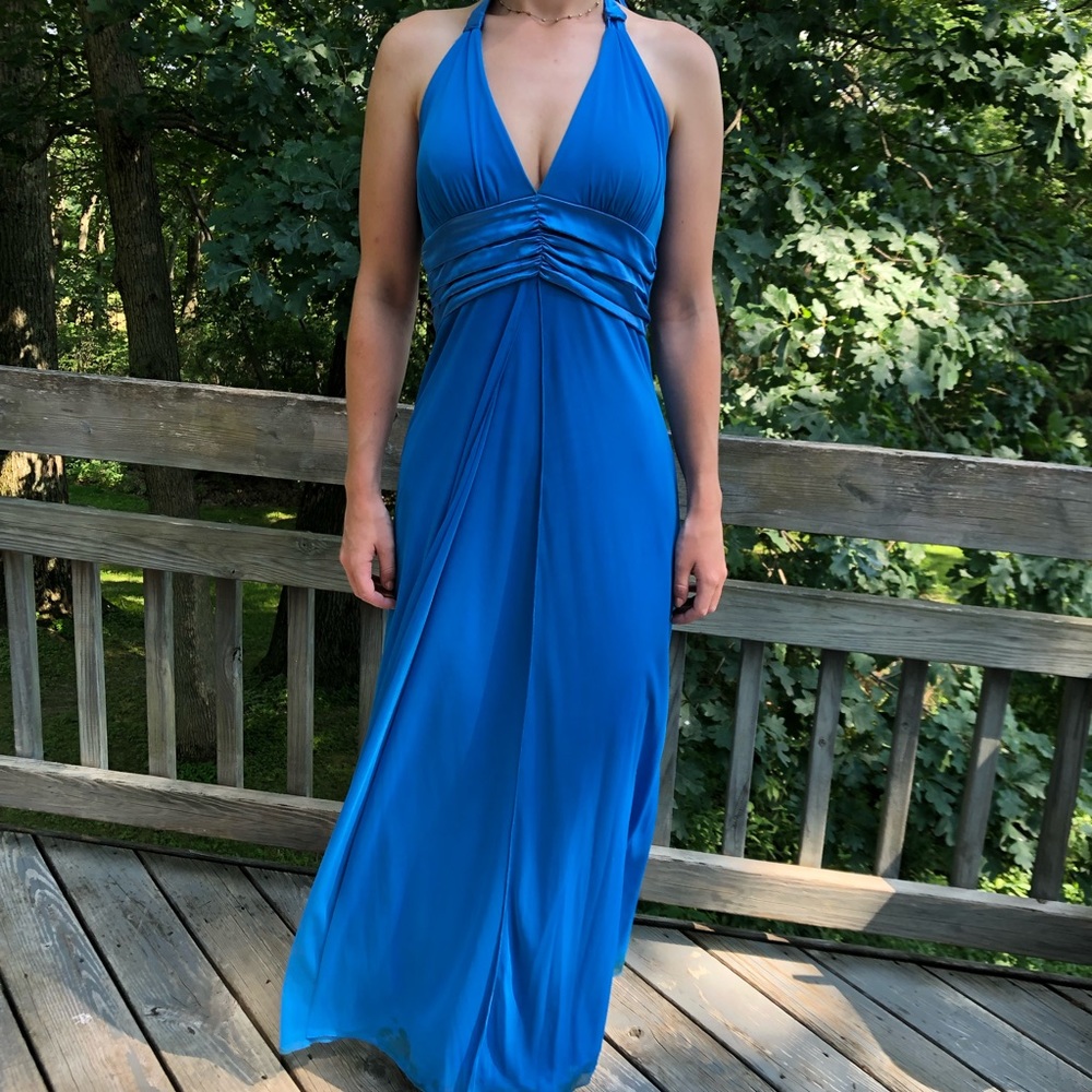 Evening gown with halter style front